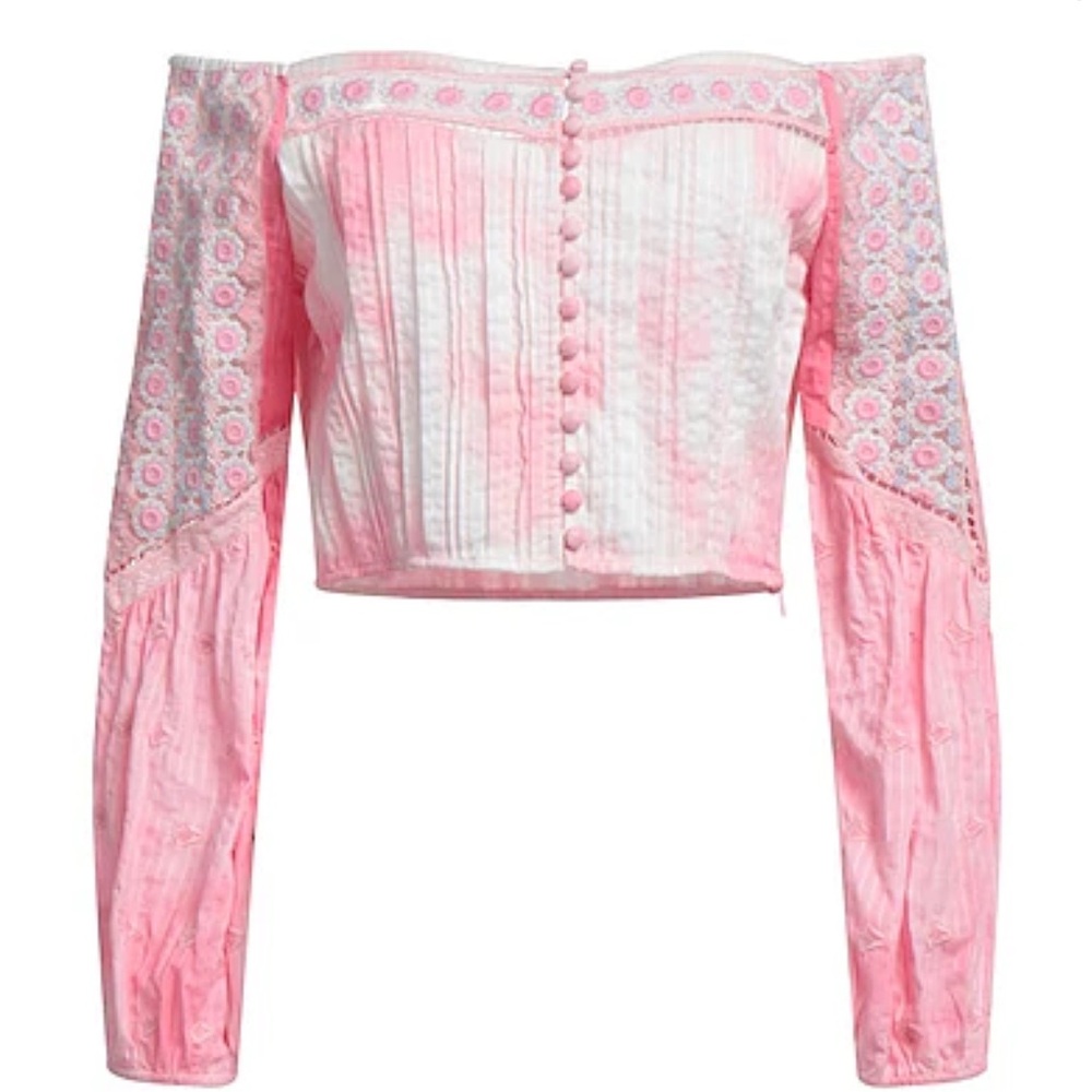 LoveShackFancy Tie-Dye Print Off-The-Shoulder Crop Top size 0